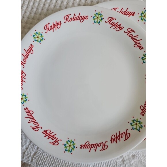 4 Happy Holidays Christmas Snowflake Corelle 8 1/2” Dinner Plates EUC - Picture 2 of 4